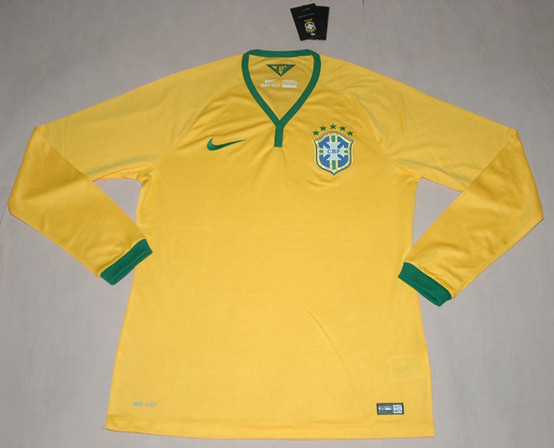 2014 Brazil Home LS Yellow Jersey Shirt - Click Image to Close
