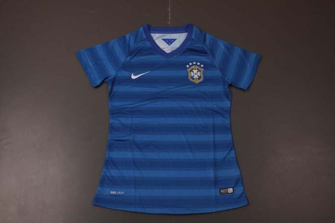 Women 2014 Brazil Away Blue Soccer Jersey Shirt - Click Image to Close
