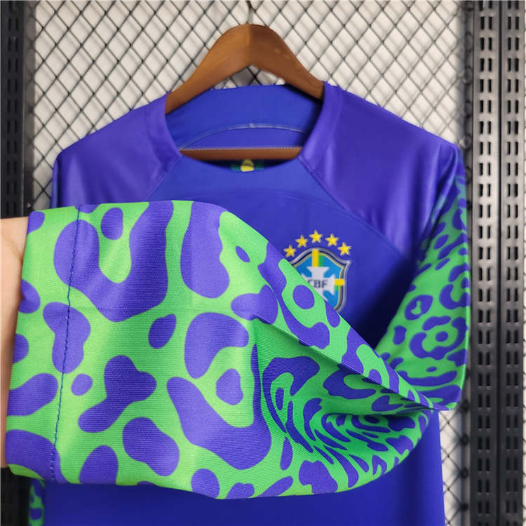 BRAZIL WORLD CUP 2022 AWAY BLUE LONG SLEEVE SOCCER JERSEY SHIRT - Click Image to Close