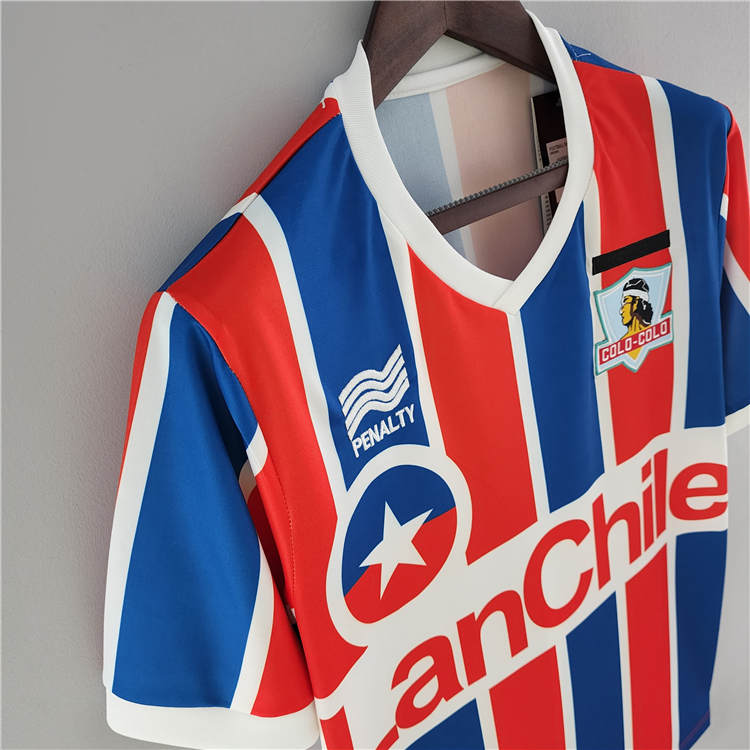 Colo-Colo Retro Soccer Jersey 1986 Away Red&Blue Football Shirt - Click Image to Close