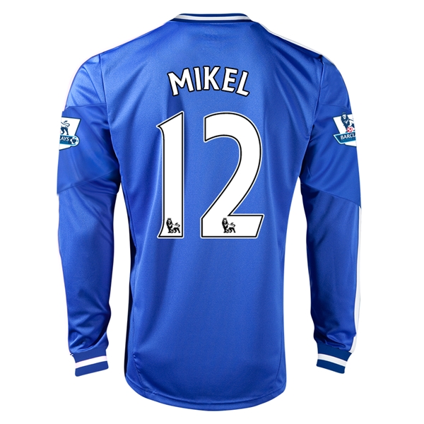 13-14 Chelsea #12 MIKEL Home Long Sleeve Jersey Shirt - Click Image to Close