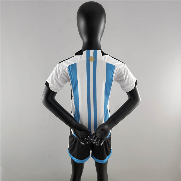 Kids World Cup 2022 Argentina Home Soccer Kit(Shirt+Shorts) - Click Image to Close