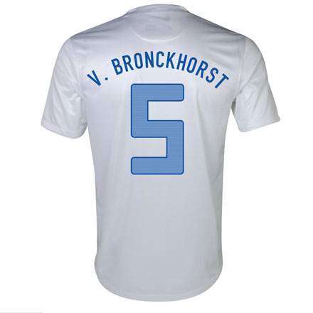 2013 Netherlands #5 V. Bronckhorst Away White Jersey Shirt - Click Image to Close