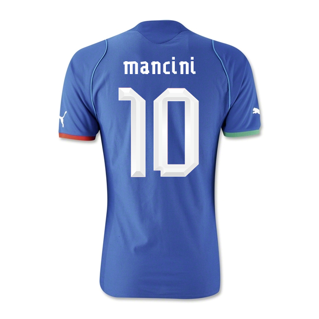 13-14 Italy #10 Mancini Home Blue Soccer Jersey Shirt - Click Image to Close
