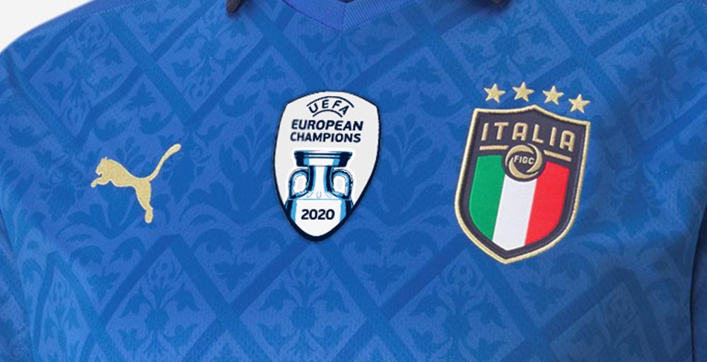 Euro 2020 Champion Italy Home Kit Winner Badge Version Blue Football Shirt - Click Image to Close