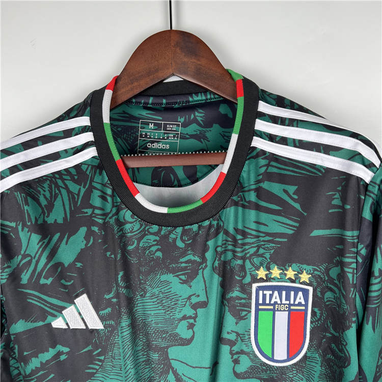 2023 Italy Football Shirt Green Long Sleeve Soccer Jersey - Click Image to Close