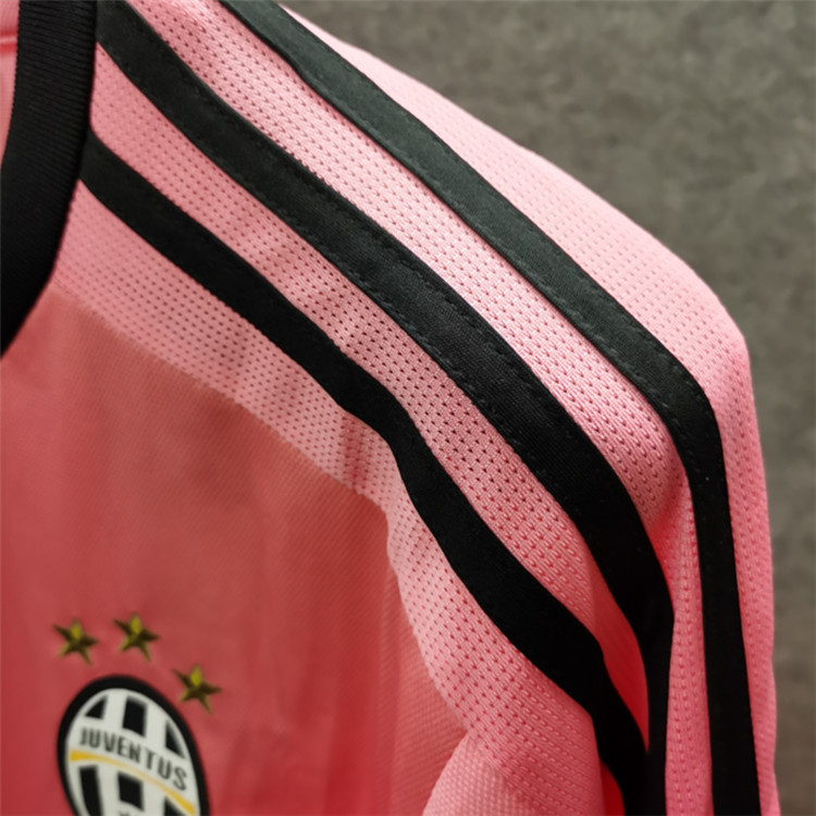 Juventus 15-16 Retro Soccer Jersey Long Sleeve Away Pink Football Shirt - Click Image to Close