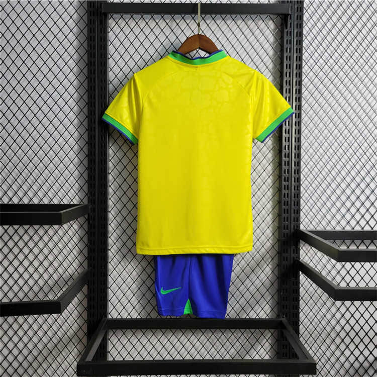 Kids Brazil World Cup 2022 Home Soccer Kit (Shirt+Shorts) - Click Image to Close