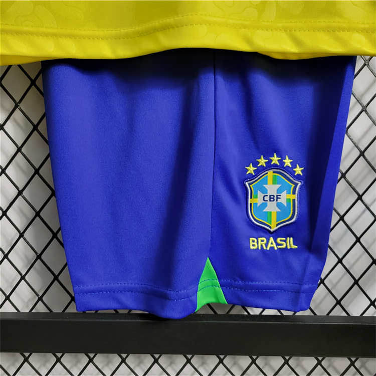 Kids Brazil World Cup 2022 Home Soccer Kit (Shirt+Shorts) - Click Image to Close