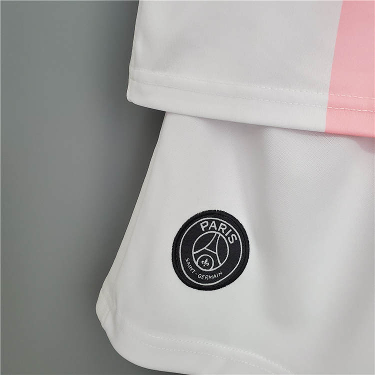 Kids PSG Away White&Pink 21-22 Soccer Football Kit (Shirt+Shorts) - Click Image to Close