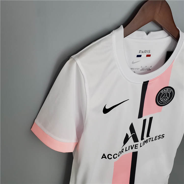 Kids PSG Away White&Pink 21-22 Soccer Football Kit (Shirt+Shorts) - Click Image to Close