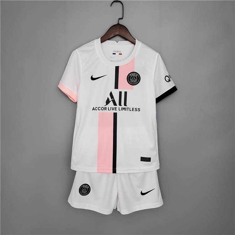 Kids PSG Messi #30 Away White&Pink 21-22 Soccer Football Kit (Shirt+Shorts) - Click Image to Close
