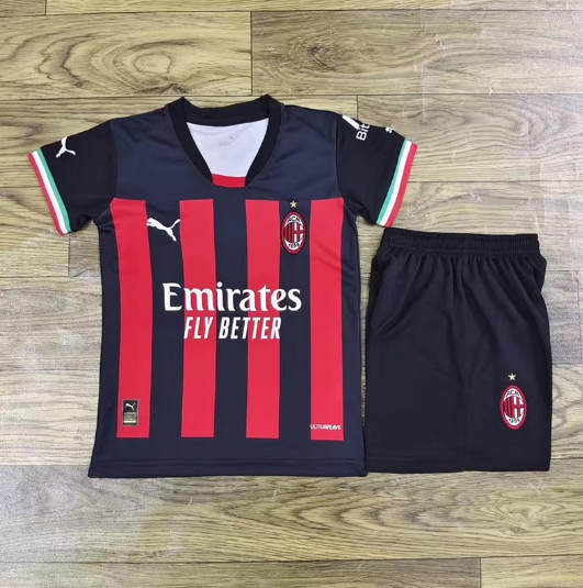 Kids AC Milan 22/23 Home Red Soccer Suit Football Kit (Shirt+Shorts) - Click Image to Close