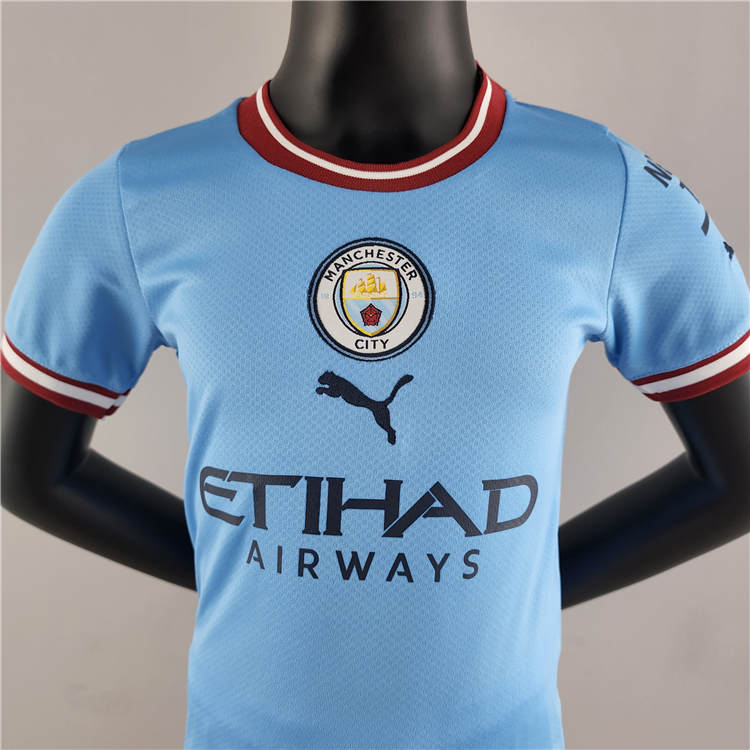 Kids Manchester City 22/23 Home Blue Soccer Football Kit (Shirt+Shorts) - Click Image to Close