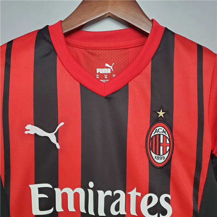 Kids AC Milan 21-22 Home Red Soccer Suit Football Kit (Shirt+Shorts) - Click Image to Close