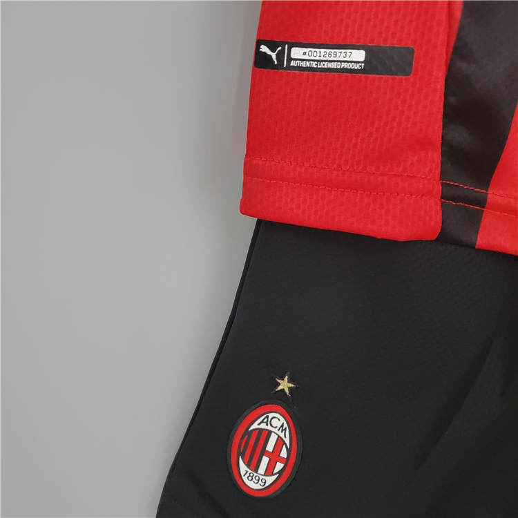 Kids AC Milan 21-22 Home Red Soccer Suit Football Kit (Shirt+Shorts) - Click Image to Close
