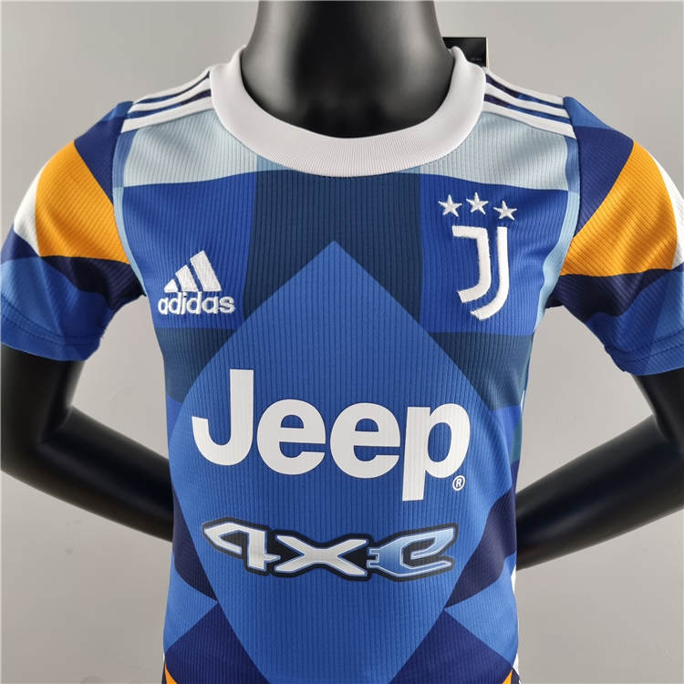 Kids Juventus 22/23 Fourth Blue&Orange Football Kit Soccer Kit (Jersey+Shorts) - Click Image to Close