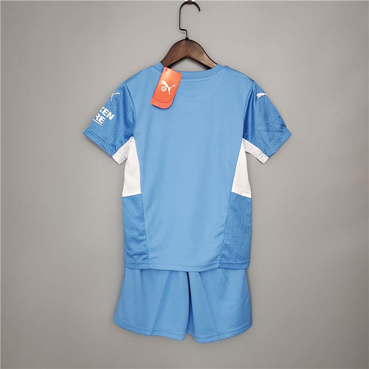 Kids Manchester City 21-22 Home Blue Soccer Football Kit (Shirt+Shorts) - Click Image to Close