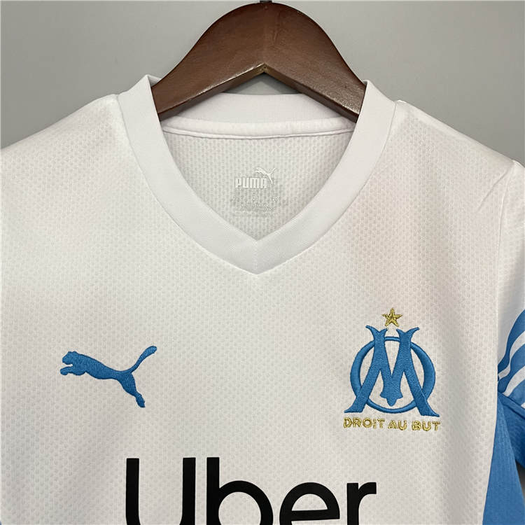Kids Olympique de Marseille 21-22 Home White Soccer Kit (Shirt+Shorts) - Click Image to Close