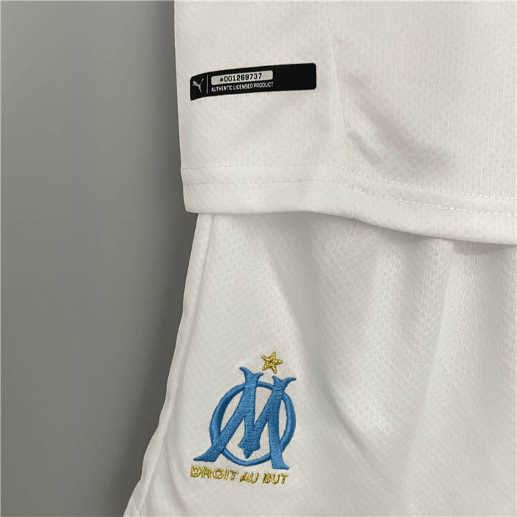 Kids Olympique de Marseille 21-22 Home White Soccer Kit (Shirt+Shorts) - Click Image to Close