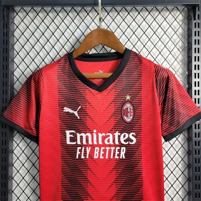 Kids AC Milan 23/24 Home Red Soccer Suit Football Kit (Shirt+Shorts) - Click Image to Close