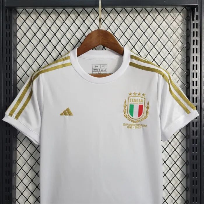 Kids Italy 2023 125th Anniversary White Football Kit (Shirt+Shorts) - Click Image to Close