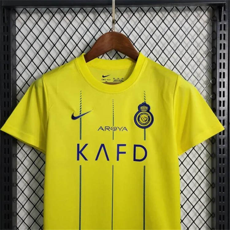 Kids Al Nassr FC 23/24 Home Ronaldo Football Kit Soccer Kit (Jersey+Shorts) - Click Image to Close