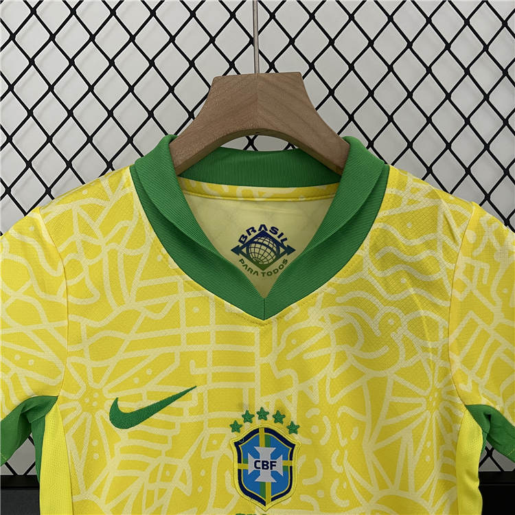 Kids Brazil Copa America 2024 Home Soccer Kit (Shirt+Shorts) - Click Image to Close
