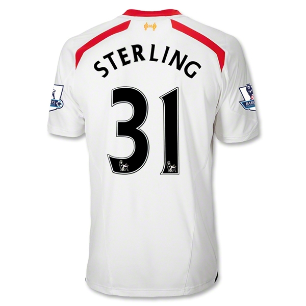 13-14 Liverpool #31 STERLING Away White Soccer Jersey Shirt - Click Image to Close