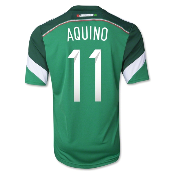 2014 Mexico #11 AQUINO Home Green Soccer Jersey Shirt - Click Image to Close