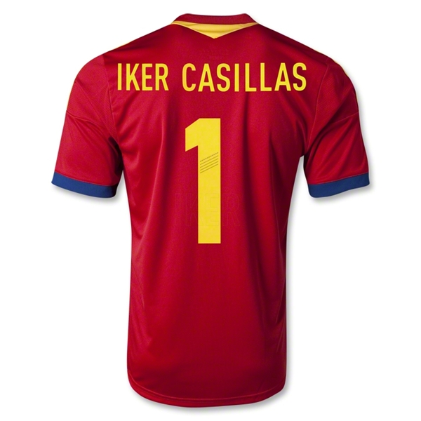 2013 Spain #1 IKER CASILLAS Red Home Soccer Jersey Shirt - Click Image to Close