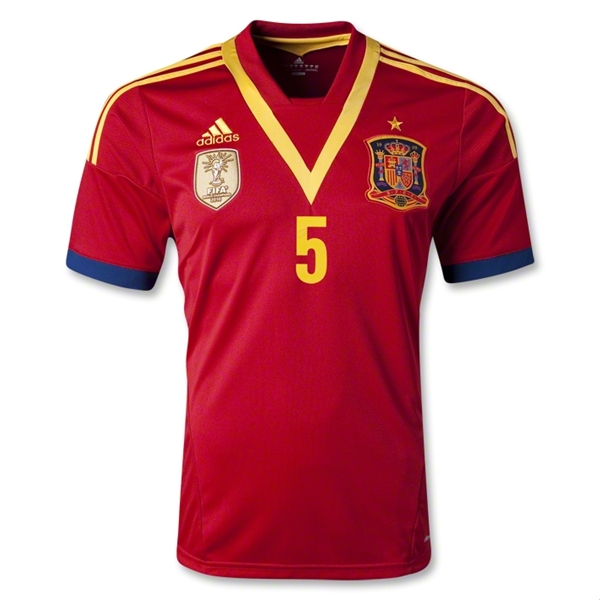 2013 Spain #5 PUYOL Red Home Soccer Jersey Shirt - Click Image to Close