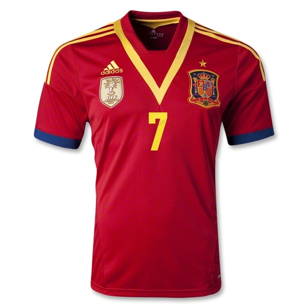 2013 Spain #7 DAVID VILLA Red Home Soccer Jersey Shirt - Click Image to Close