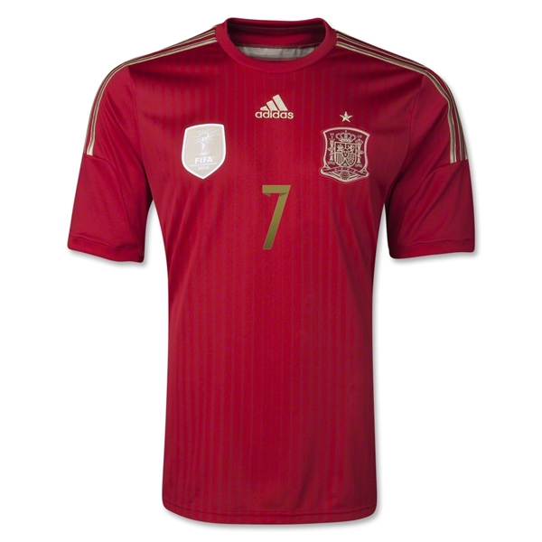2014 Spain #7 DAVID VILLA Home Red Jersey Shirt - Click Image to Close