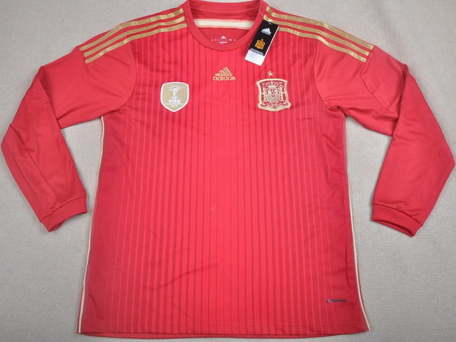 2014 Spain Home Red Long Sleeve Jersey Shirt - Click Image to Close