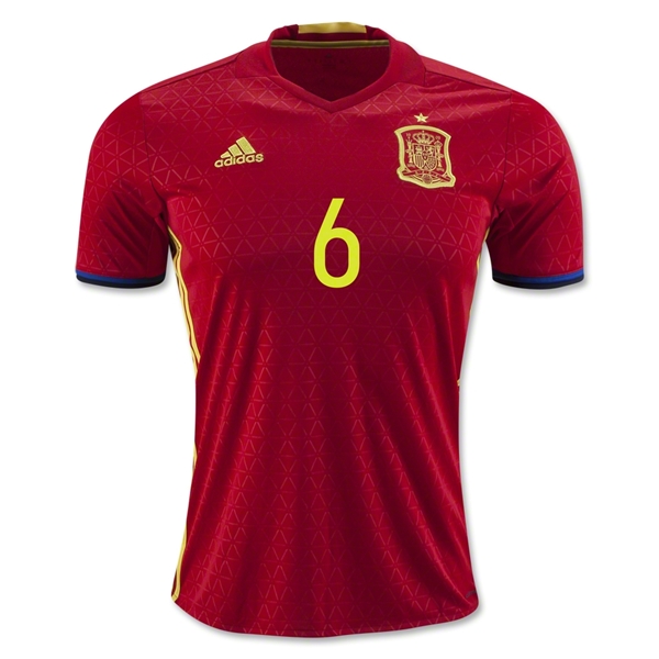 Spain Home 2016 A. INIESTA #6 Soccer Jersey - Click Image to Close